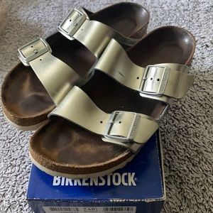 Liquid silver Birkenstock Sandals
